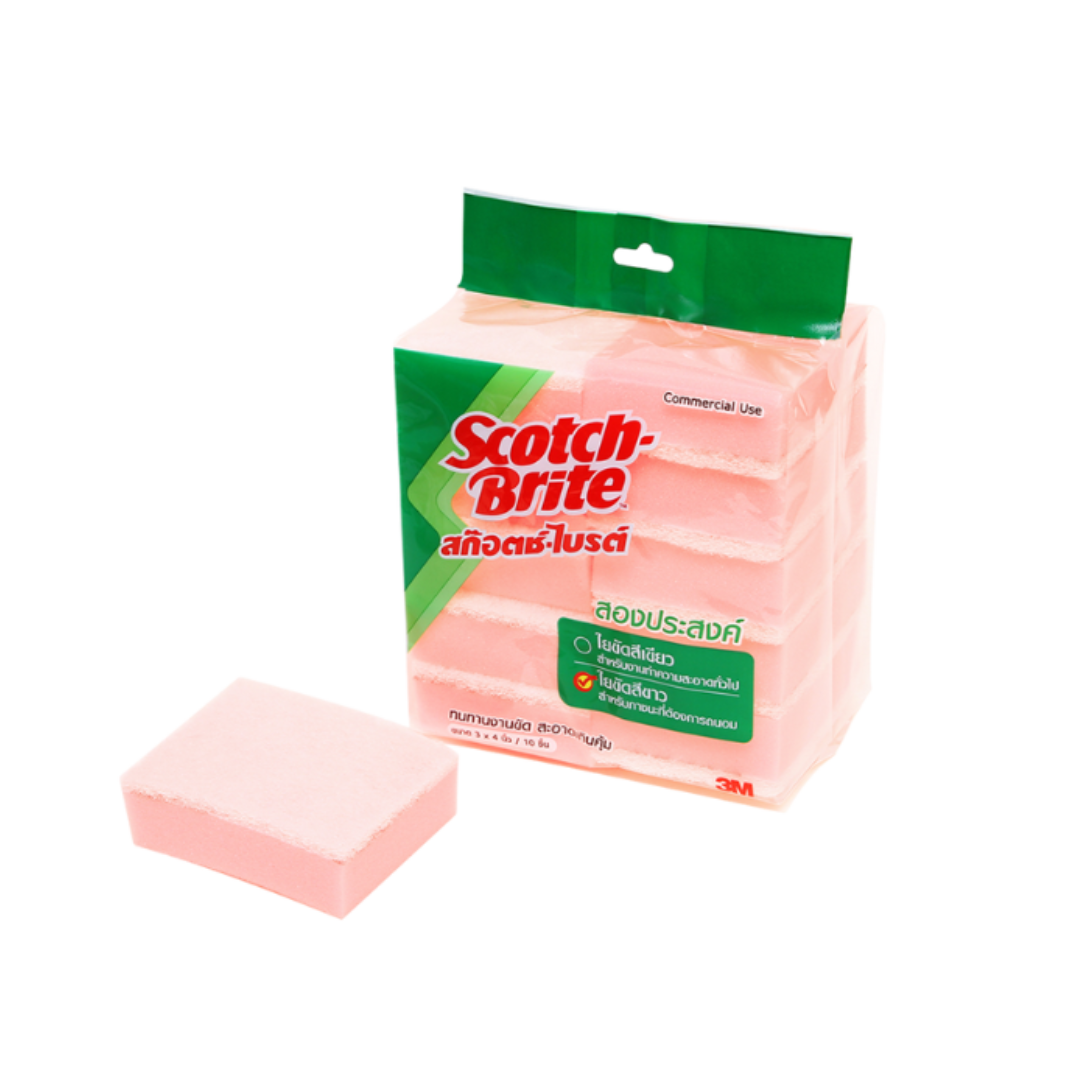 Scotch-Brite No. 100 Sponge Laminated แผ่นใยขัดสองประสงค์ (ชมพู)